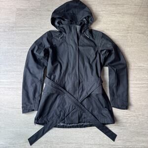 Mountain Hardwear Fitted Trench Coat Hooded Women's M Black Belted Jacket Zip Up